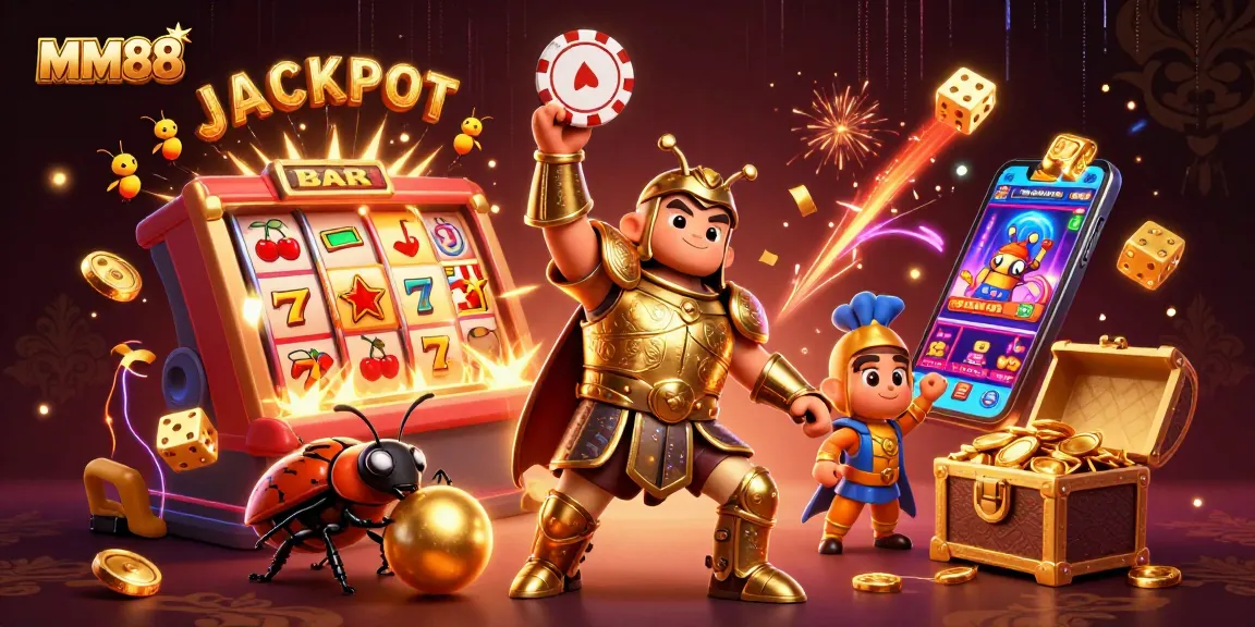 Experience thrilling gameplay at MM88 with vibrant characters and dynamic casino action depicting jackpots.