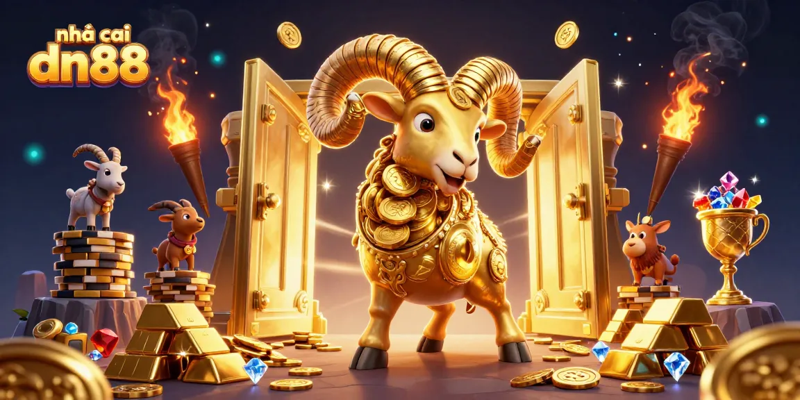 Experience the excitement of nhà cái dn88 with a golden ram charging through wealth and treasures.