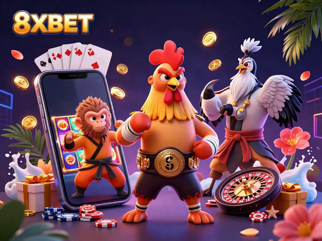 Experience thrilling gameplay at 8XBET with vibrant casino elements and dynamic characters.