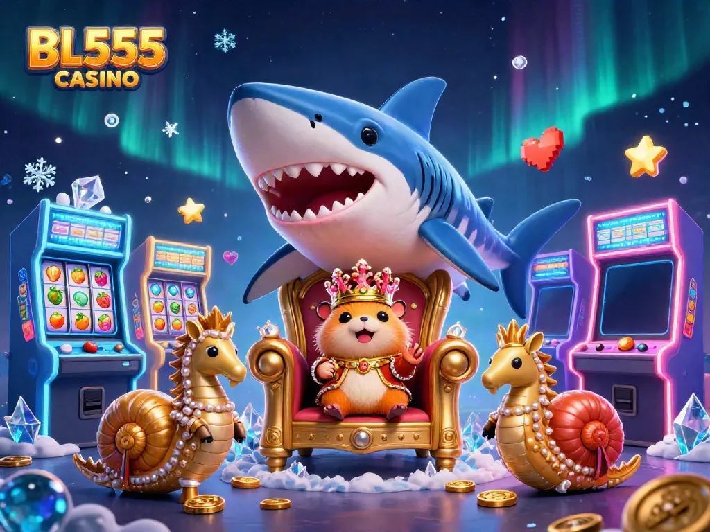 Experience the excitement of BL555 casino with a vibrant 3D illustration showcasing a hamster king and dynamic game elements.