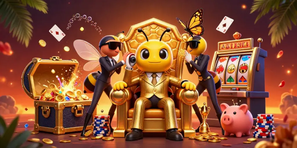 Engage in thrilling gaming action at debet, featuring a bustling casino atmosphere with vibrant characters and rich game elements.