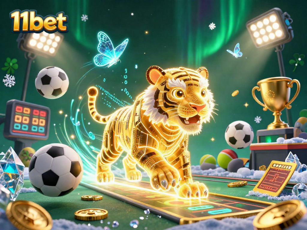 Experience thrilling betting excitement with 11bet in a vibrant digital casino scene featuring a golden tiger.