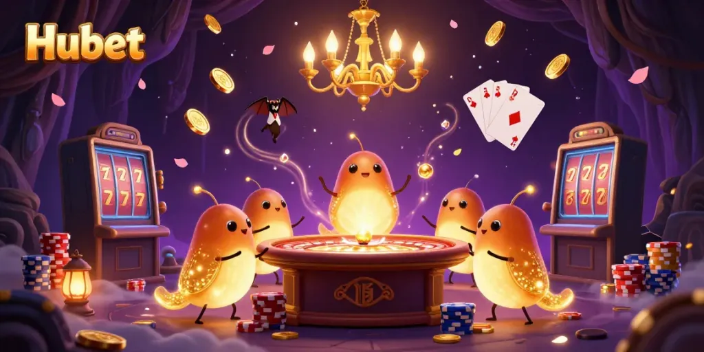 Experience vibrant Hubet casino action with glowworms lighting up a dynamic game scene.