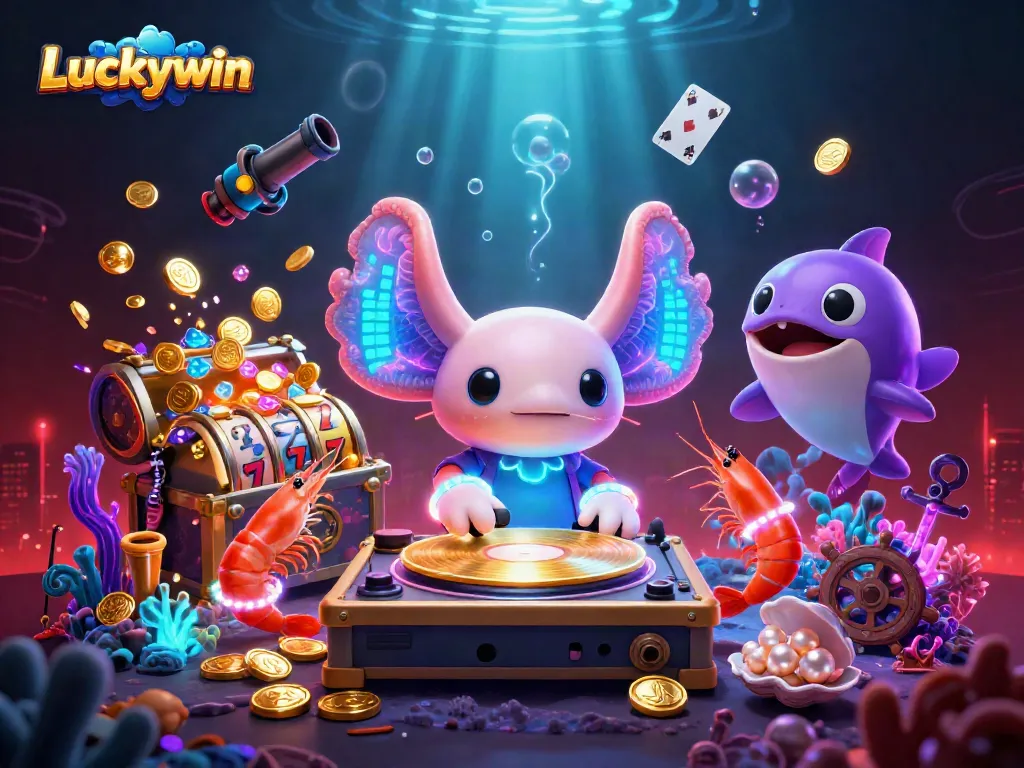Experience exhilarating games with Luckywin's vibrant underwater casino scene featuring exciting slot reels.
