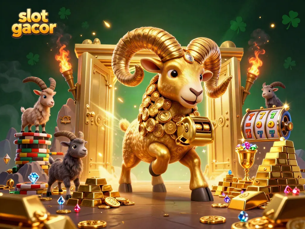 Experience the excitement of slot gacor with a dynamic casino scene featuring golden treasures and lively characters.