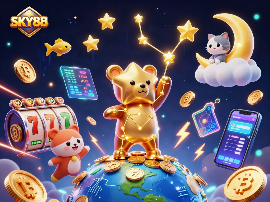 Experience thrilling jackpots at SKY88 with dynamic slot reels and enchanting characters.